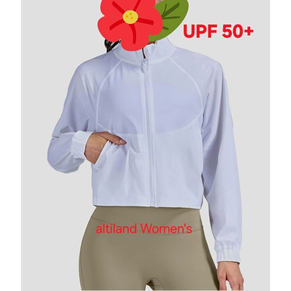 altiland Women's UPF 50+ Lightweight Cropped Full-Zip Athletic Jacket M